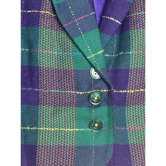 Vtg 90s Cropped Blazer Women Jr Sz 13/14 Plaid Tweed Academia Y2K Clueless Retro - Picture 11 of 16